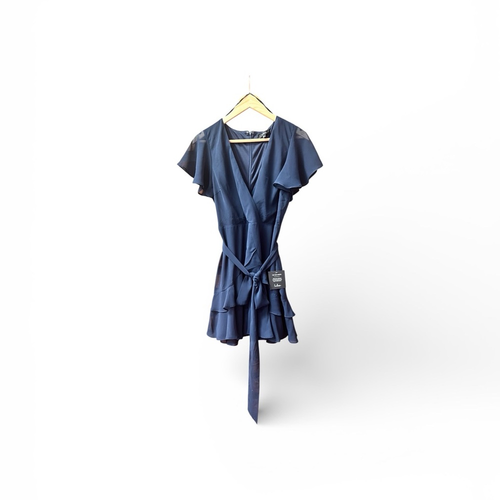 Lulu's Navy Blue V-Neck Ruffle Mini Dress - Picture 2 of 11